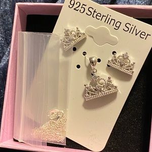 Tiara charm necklace and matching pierced earrings